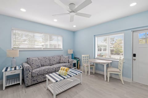 Creole Garden Cottage at The Palmview Inn features a king bed, queen sleeper sofa with memory foam mattress, kitchen, and bathroom with walk in shower and is newly completed with brand new furniture and appliances