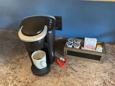 Coffee, tea, and hot cocoa will be on hand as well as sugar and Splenda.