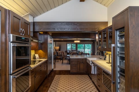 Thermador Appliances, Wine Refrigerator, Slab Countertops, Farmhouse Sink