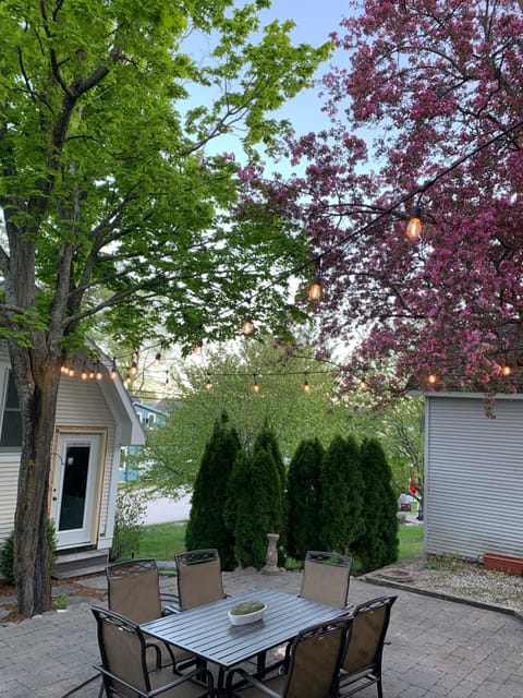 Beautiful private back patio with cafe lights