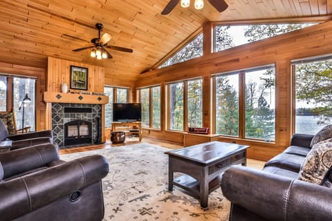 Cozy up for an evening fire watching wild life below.