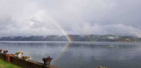 Amazing rainbows over hood canal right off the beach.