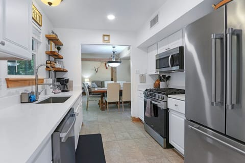 View from the kitchen into the dining area