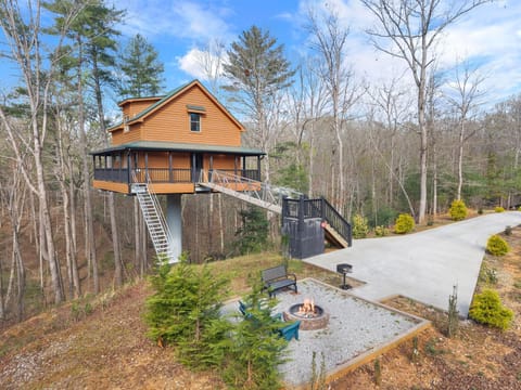 Front View of the Treehouse with a Firepit