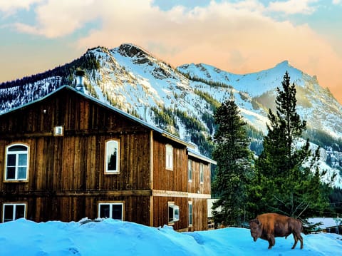 Towering mountains, in the center of town, on the edge of a National Park