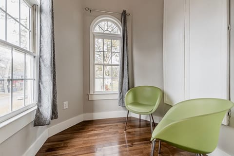 The master sitting room offers a little respite from the city