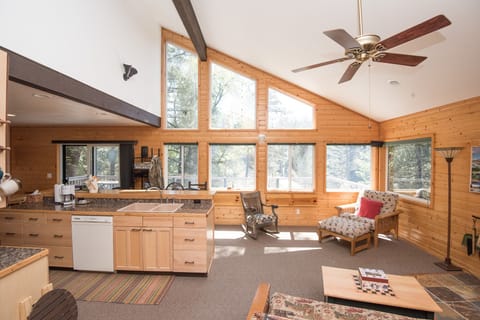 Vaulted ceiling and large windows let in the morning sun!