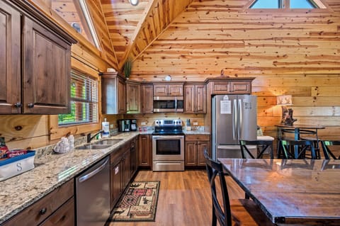 The kitchen extends from the lounge in the open-plan space.