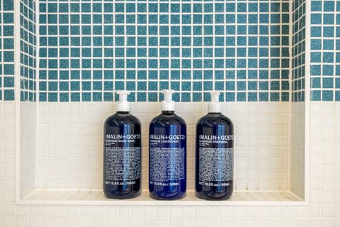 Shower, rainfall showerhead, hair dryer, bathrobes