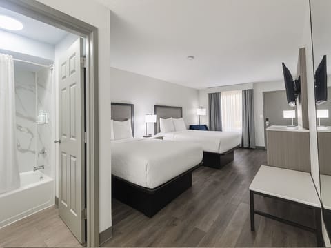 Room, 2 Double Beds, Non Smoking | Premium bedding, desk, laptop workspace, blackout drapes