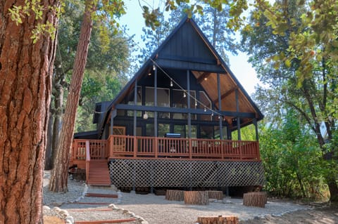 Exterior design of the cabin, showcasing its charming and rustic appeal.