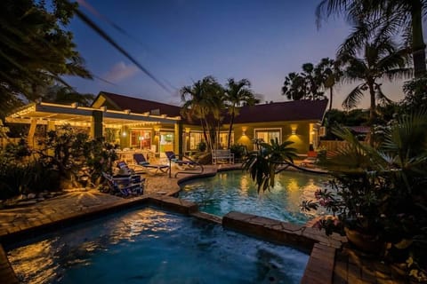 Beautiful Evening shot of the Pool and BBQ Area.