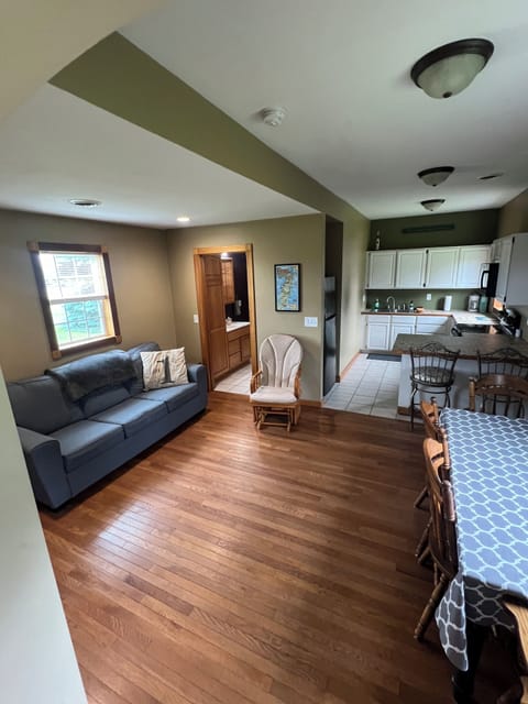 Living, dining and kitchen area