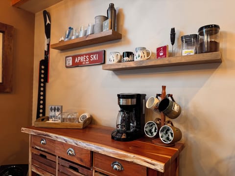 Coffee/wine bar with beverage fridge