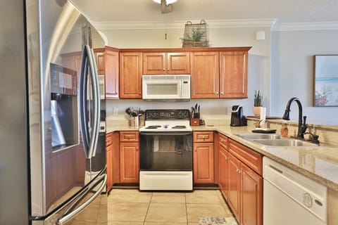 Fully stocked kitchen.