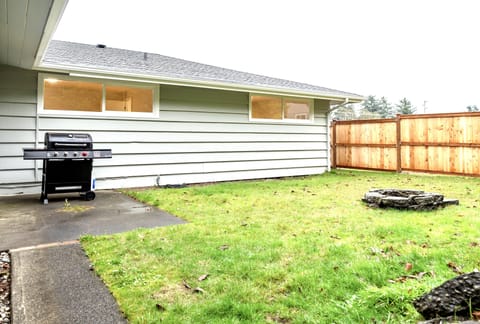 Backyard with fence and firepit