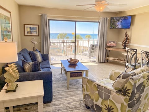 Spacious living room with beautiful beach view