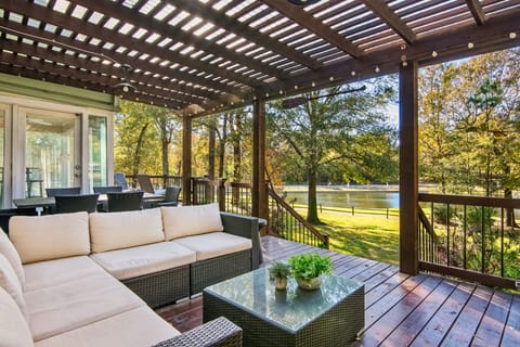 There is plenty of room for everyone on the comfortable patio furniture!