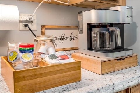 Enjoy our Keurig and start your day off with complimentary coffee.