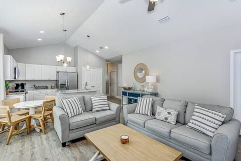 Spacious open concept layout of the living area and kitchen
