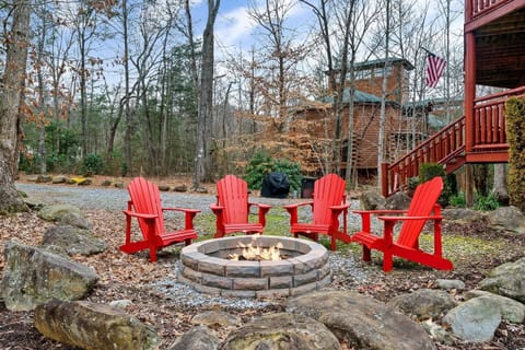 Outdoor seating with fire pit.