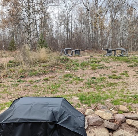 Your own small patio, bbq grill, fire place, with a backyard that is hundreds of miles of US National forest.