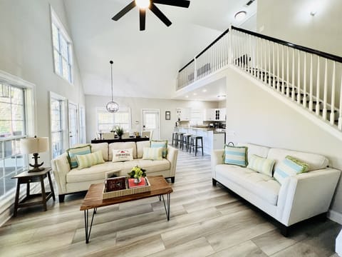 Stylish interior of this open floor plan high ceiling home.