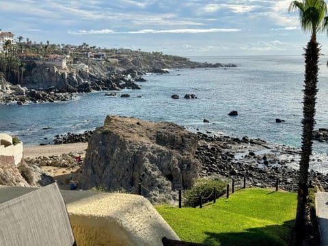 View from the patio. Our sand beach swim/snorkel cove is to the left