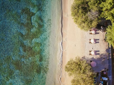 On the beach, white sand, scuba diving, snorkeling