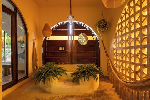 Romantic Suite, 1 King Bed, Terrace, Garden View | Bathroom | Eco-friendly toiletries, hair dryer, towels, soap