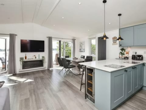 Fridge, microwave, electric kettle, toaster