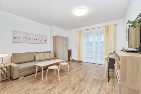 Relax in the stylish living area with a comfortable sofa and modern decor.