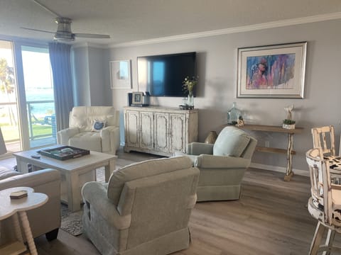 living room overlooking Sabine Bay
