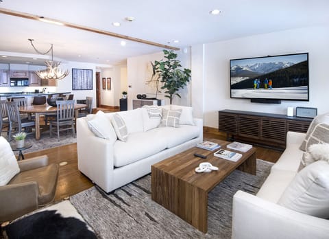 Living room overlooking the ice rink in Beaver Creek! 
