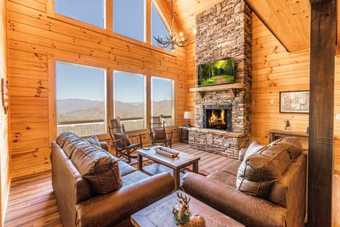 Living Room with gas fireplace & breathtaking mountain views! 