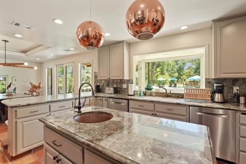 Kitchen overlooking the pool