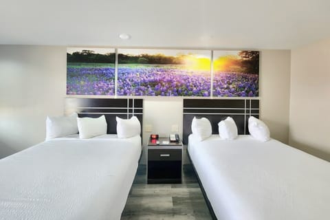 Pillowtop beds, desk, blackout drapes, iron/ironing board