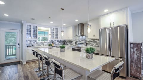 Beautiful modern kitchen with stainless steal appliances.