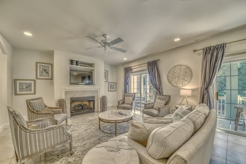 Living room with cozy sitting area and fireplace