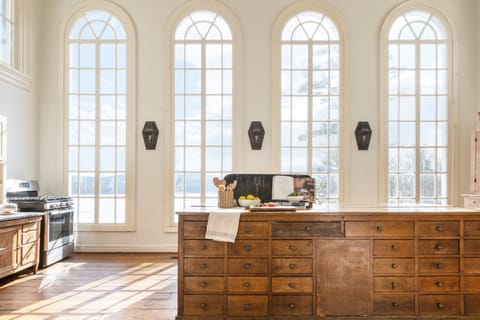 Large kitchen featuring an island.