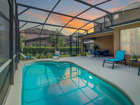 Private heated pool with oversized pool deck