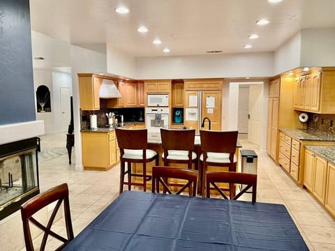 Large kitchen and dining area