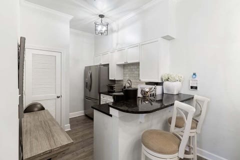 Kitchen area with bar seating