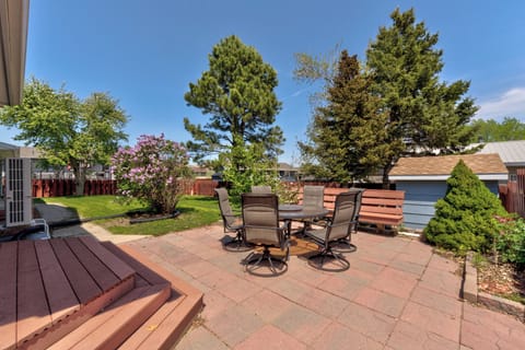 Patio - deck furniture and propane grill for outdoor dining