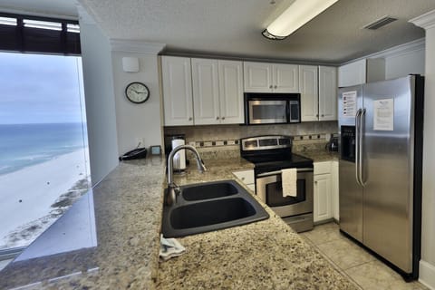 Fully stocked kitchen.