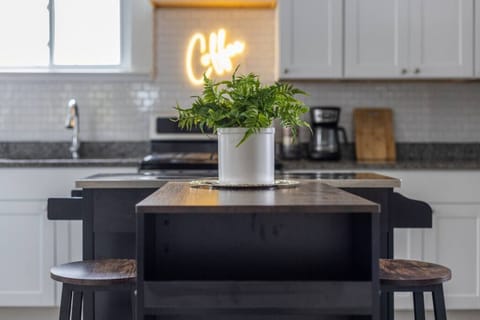 Island and bar in the kitchen.