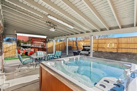 Movie night, upgraded: Chill in the jacuzzi while your favorite films light up the night, right in your backyard. It's the cozy, splashy cinema experience you never knew you needed.