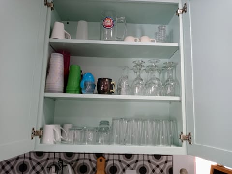 Glasses for wine and beer, Mugs for coffee and kids cups.