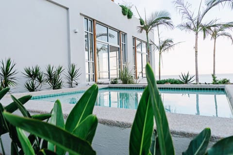 Hot tub with views. Yoga studio is perched out on the left.