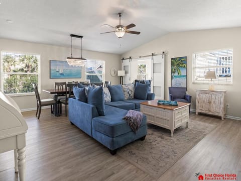 Spacious living room with cozy seating and natural light